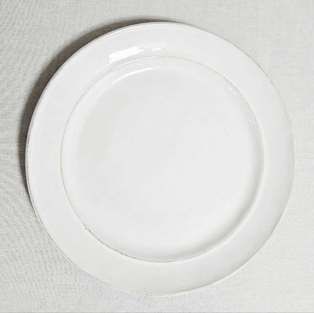 Pottery Barn Cambria Stone (3) Salad Plates Handcrafted Rustic Trim White 9.5